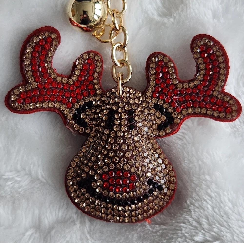 Reindeer Christmas Keychain with Red Tassel Bag Charm